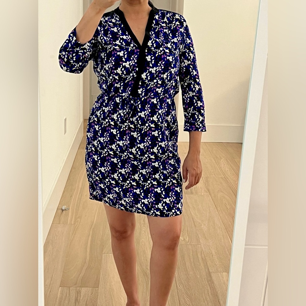 Diane Von Furstenberg Blue V-Neck 3/4 Sleeve Dress